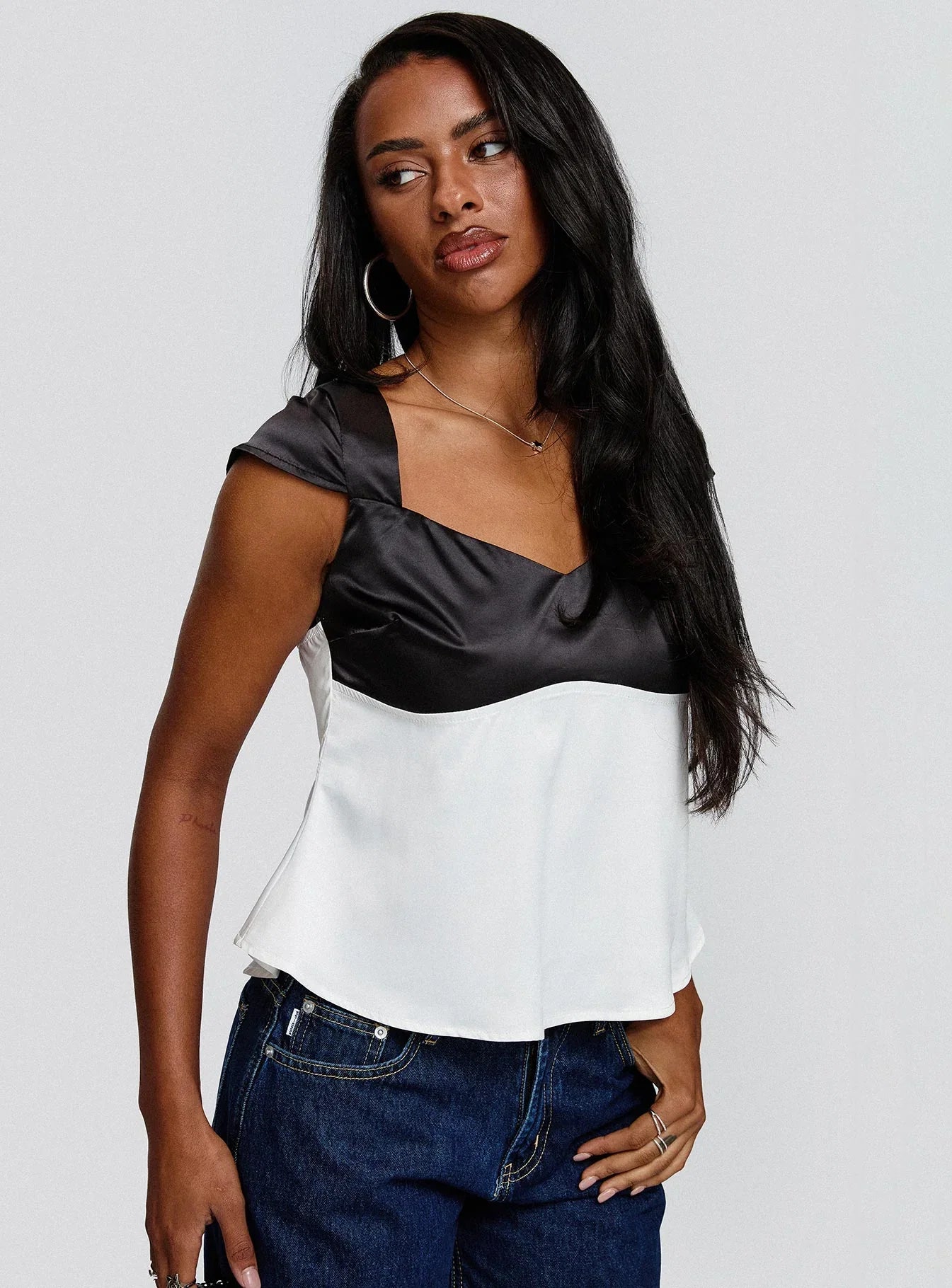 Think About It Cap Sleeve Top Black White