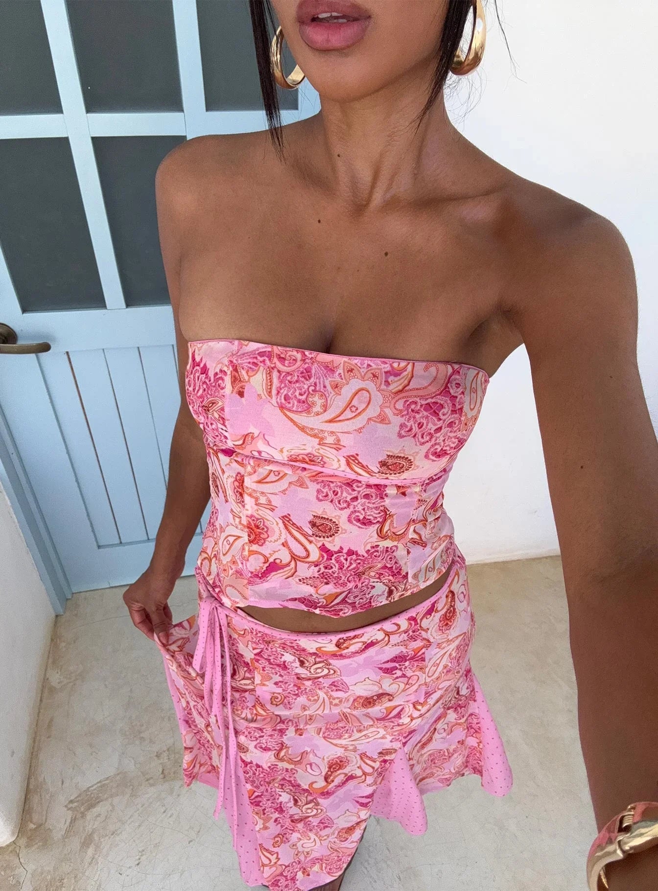 Tipsy Midi Skirt Pink Paisley