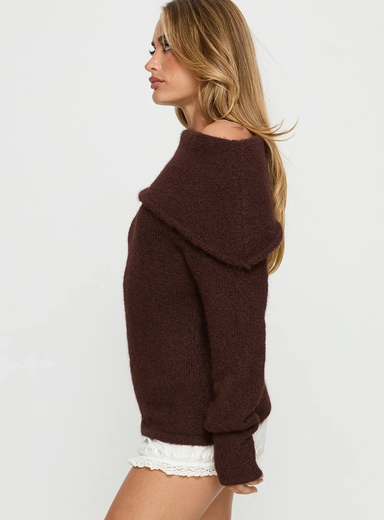 Kinslea Off Shoulder Knit Sweater Brown