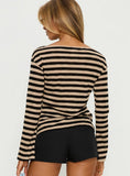So Composed Boat Neck Long Sleeve Top Latte Stripe