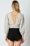 Lola Beige and Black Striped Lace Crop Top