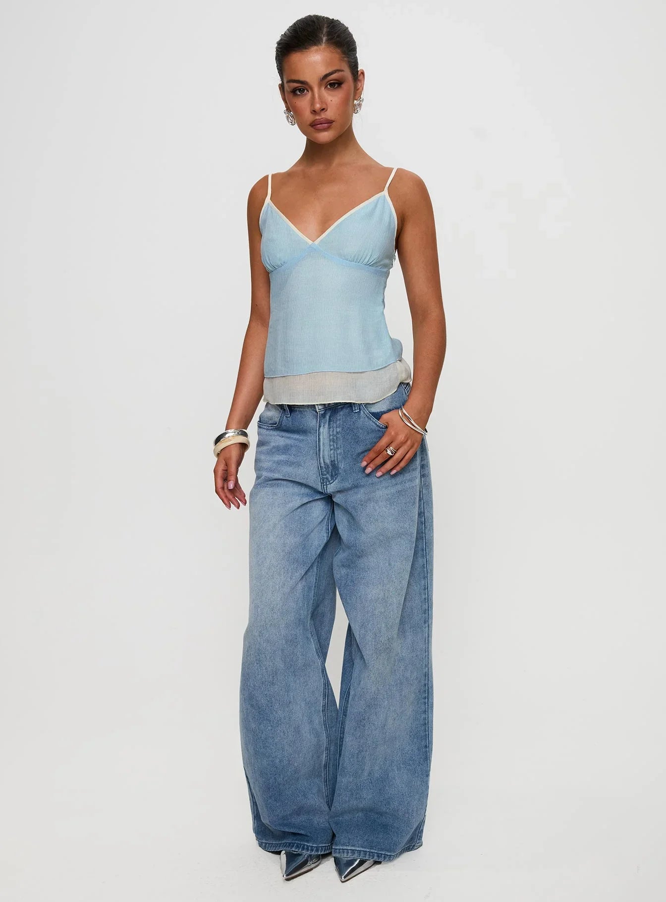 Majorie Layered Top Blue Cream