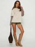 Ryann Long Sleeve Layered Top Cream Brown Stripe