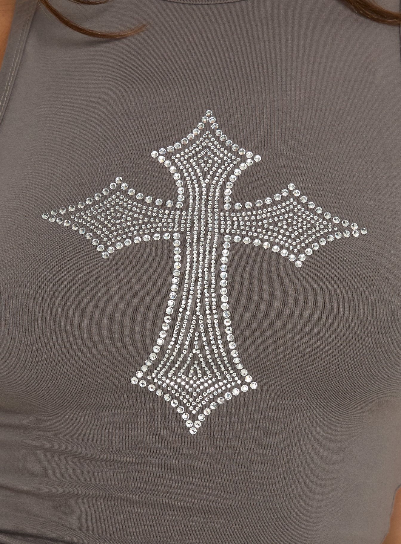Grunge Girl Bedazzled Graphic Tank Washed Grey