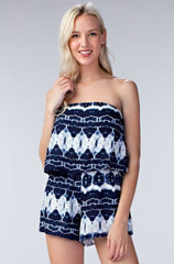 Seaside Navy Tie Dye Strapless Romper