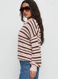 Jeanny Collared Knit Sweater Brown Pink Stripe