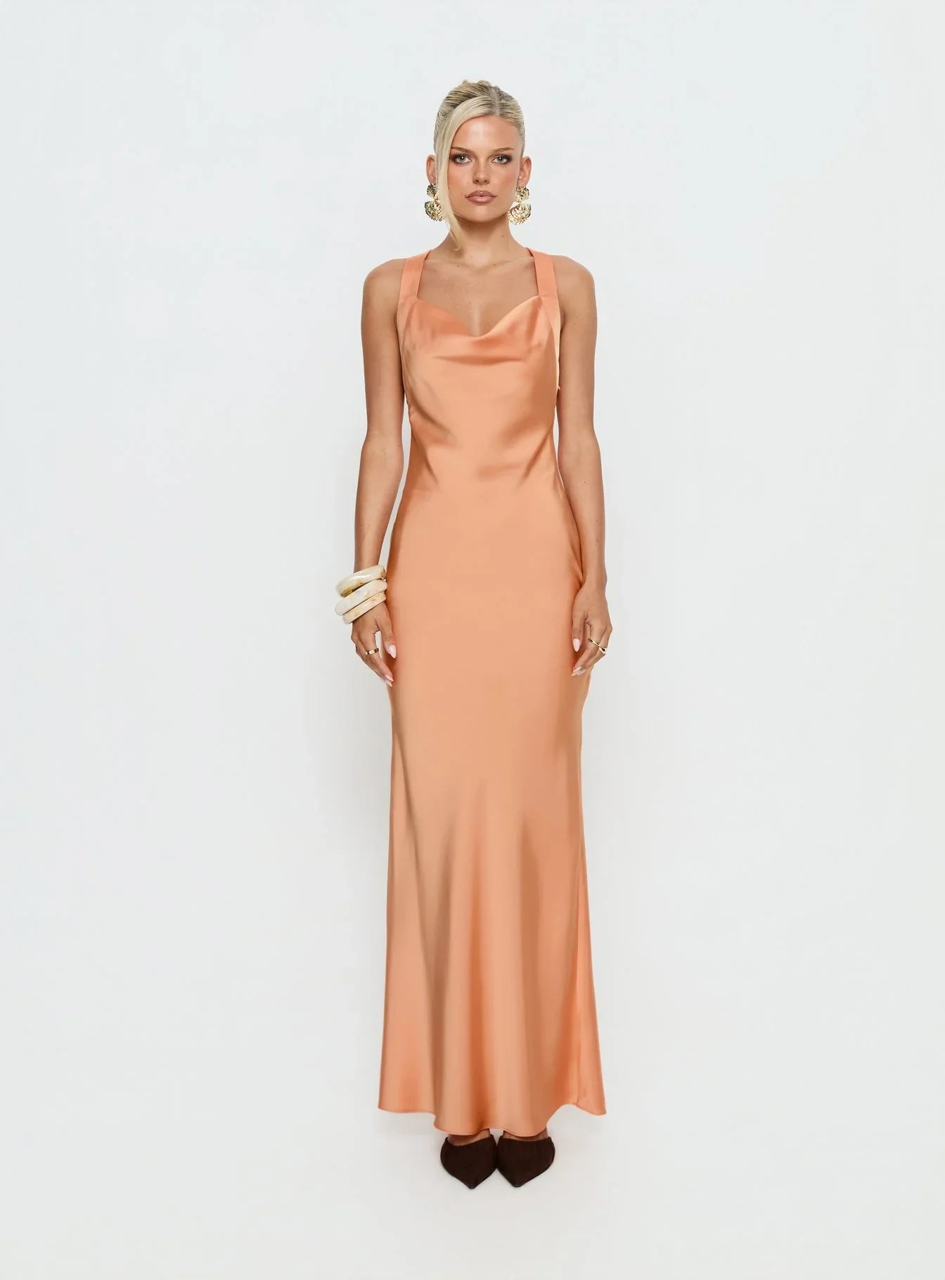 Isitt Cowl Crossover Back Maxi Dress Orange