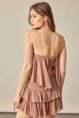 Monaco Mocha Strapless Ruffle Romper