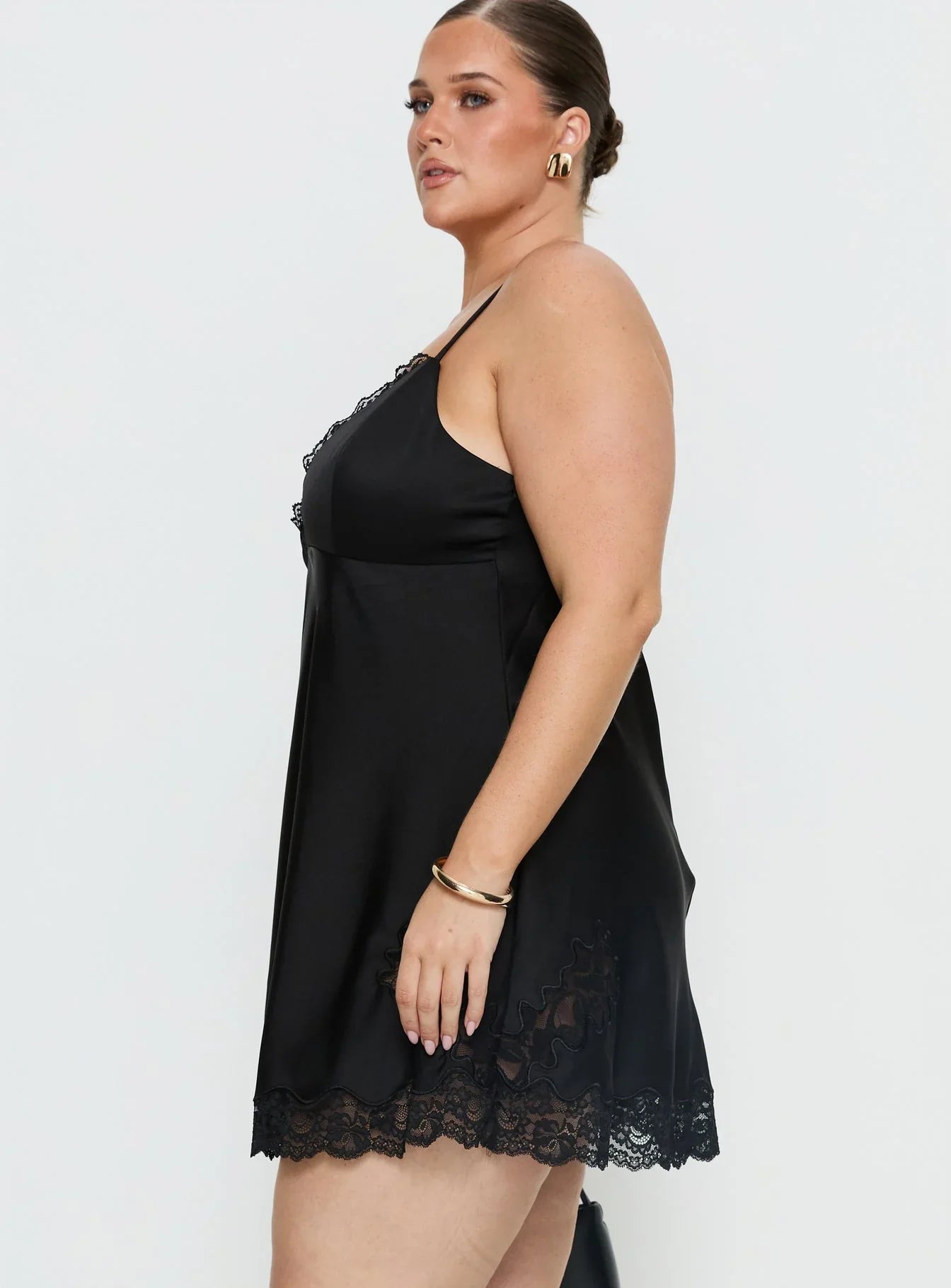 Aloura Spliced Lace Mini Dress Black Curve