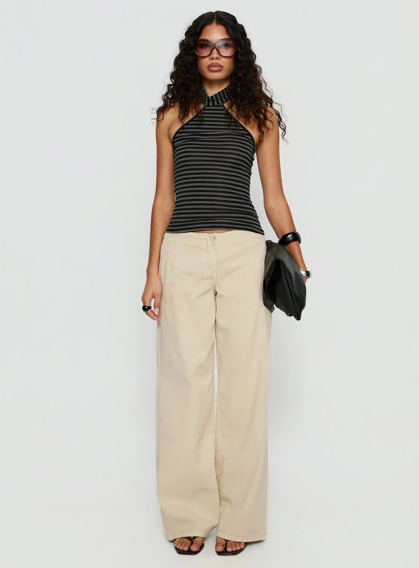 Dolley Star Stitch Mid Rise Wide Leg Jean Ecru