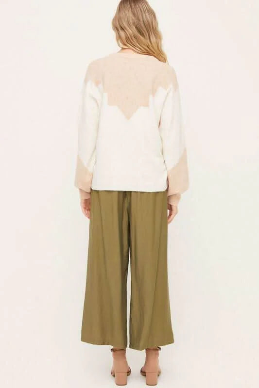 Just in Time Ivory and Blush Colorblock Crew Neck Sweater