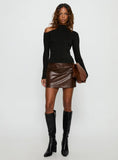 Vivienna Faux Leather Mini Skirt Brown