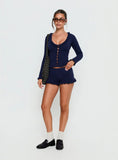 Ceria Frill Knit Long Sleeve Top Navy