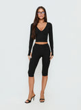 New Horizons Long Sleeve V Neck Top Black
