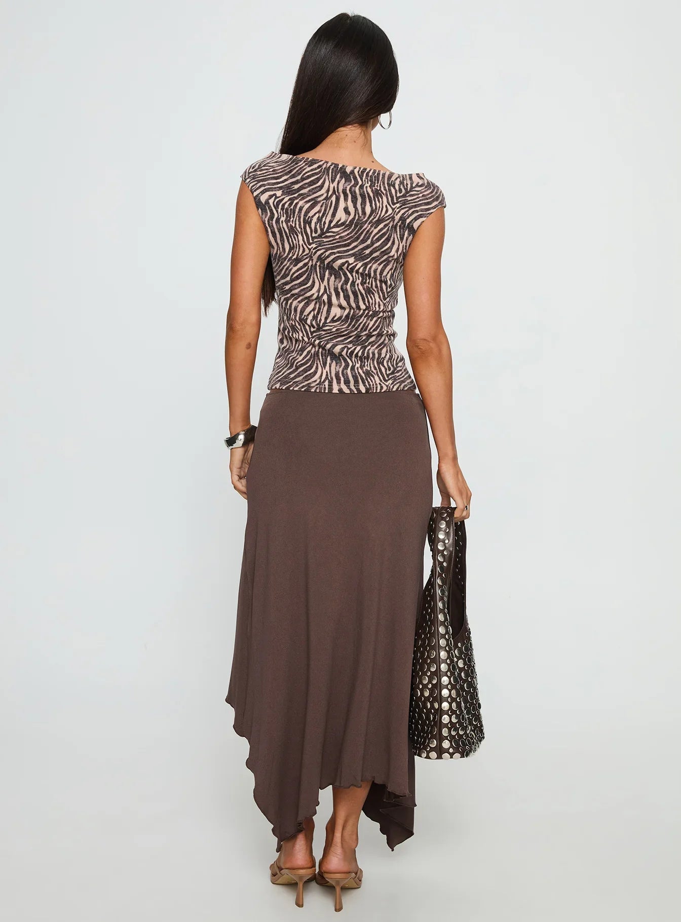 Futura Asymmetrical Midi Skirt Chocolate