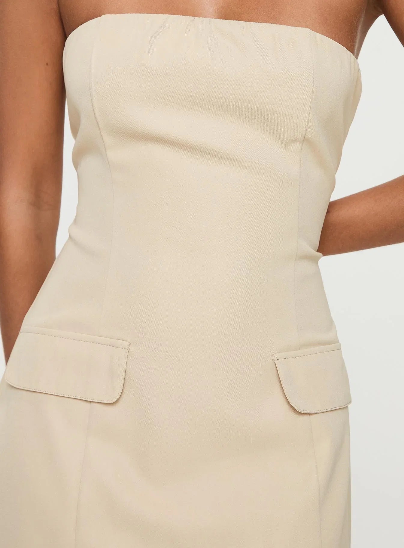 Langdon Strapless Mini Dress Beige