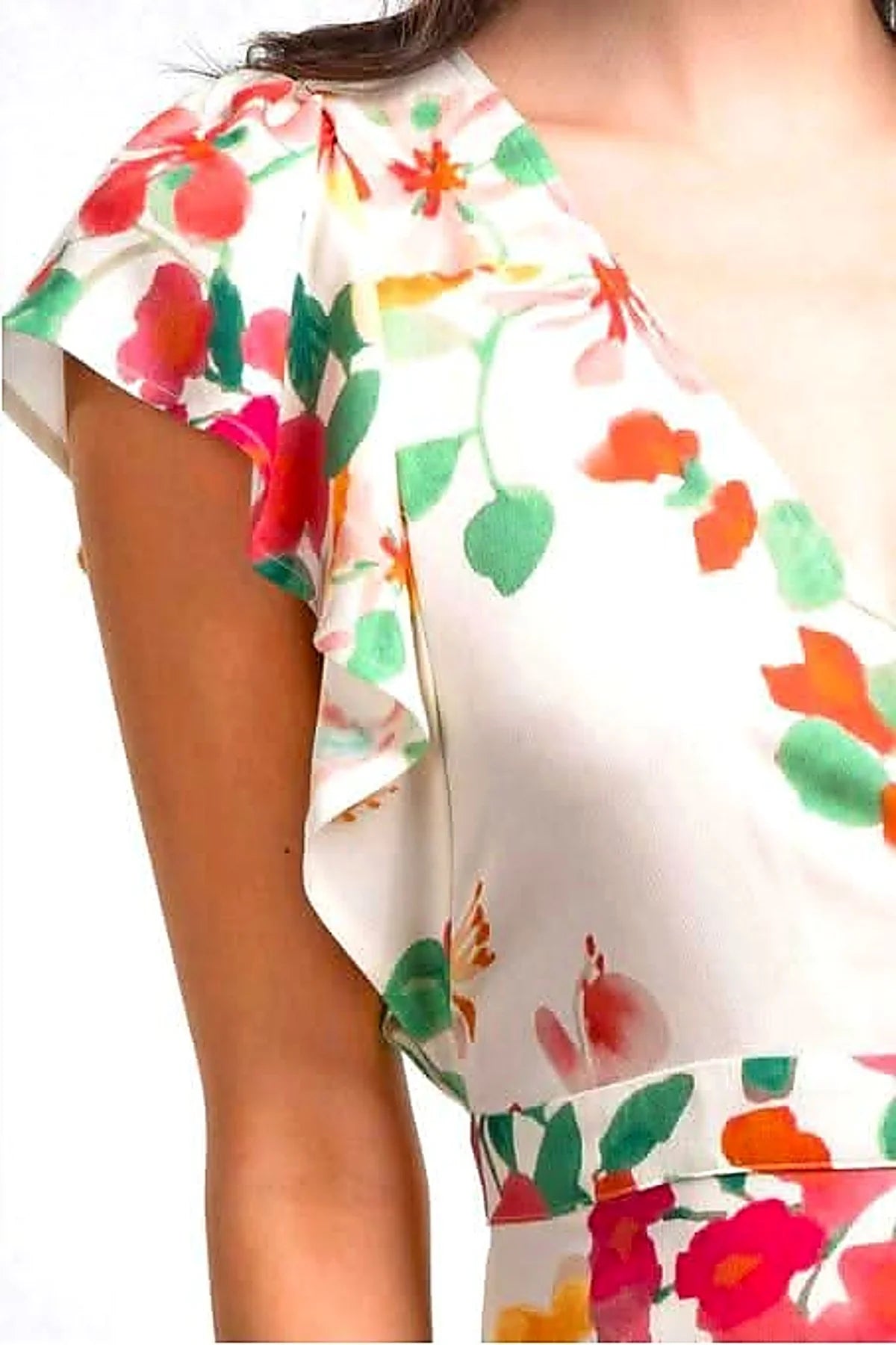 All In Bloom Cream Floral Print Midi Wrap Dress
