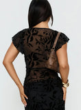 Giuliana Top Leaf Flower Black