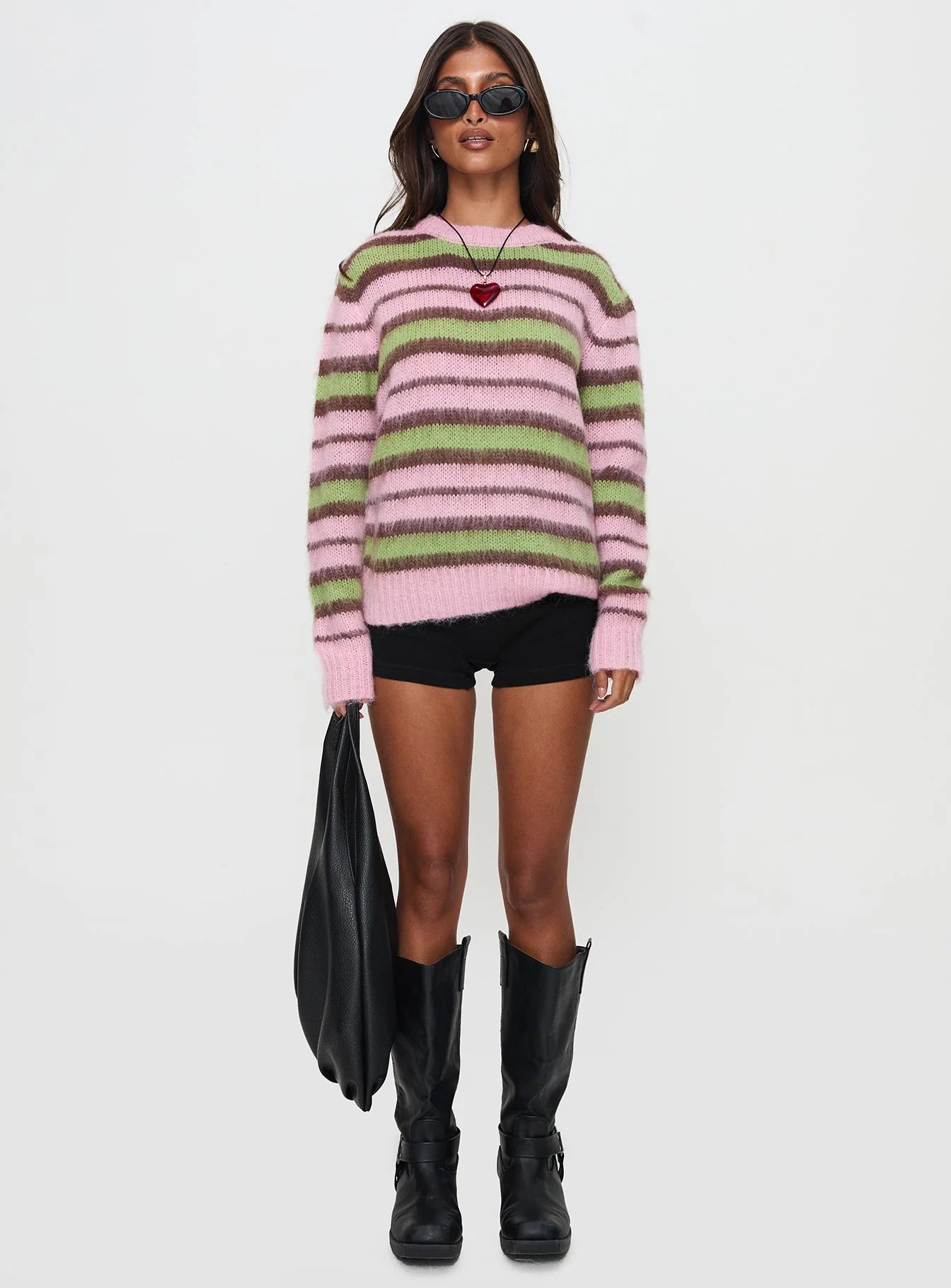 Maysie Crew Neck Knit Sweater Green Pink