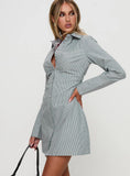 Publicity Long Sleeve Mini Dress Blue Pinstripe
