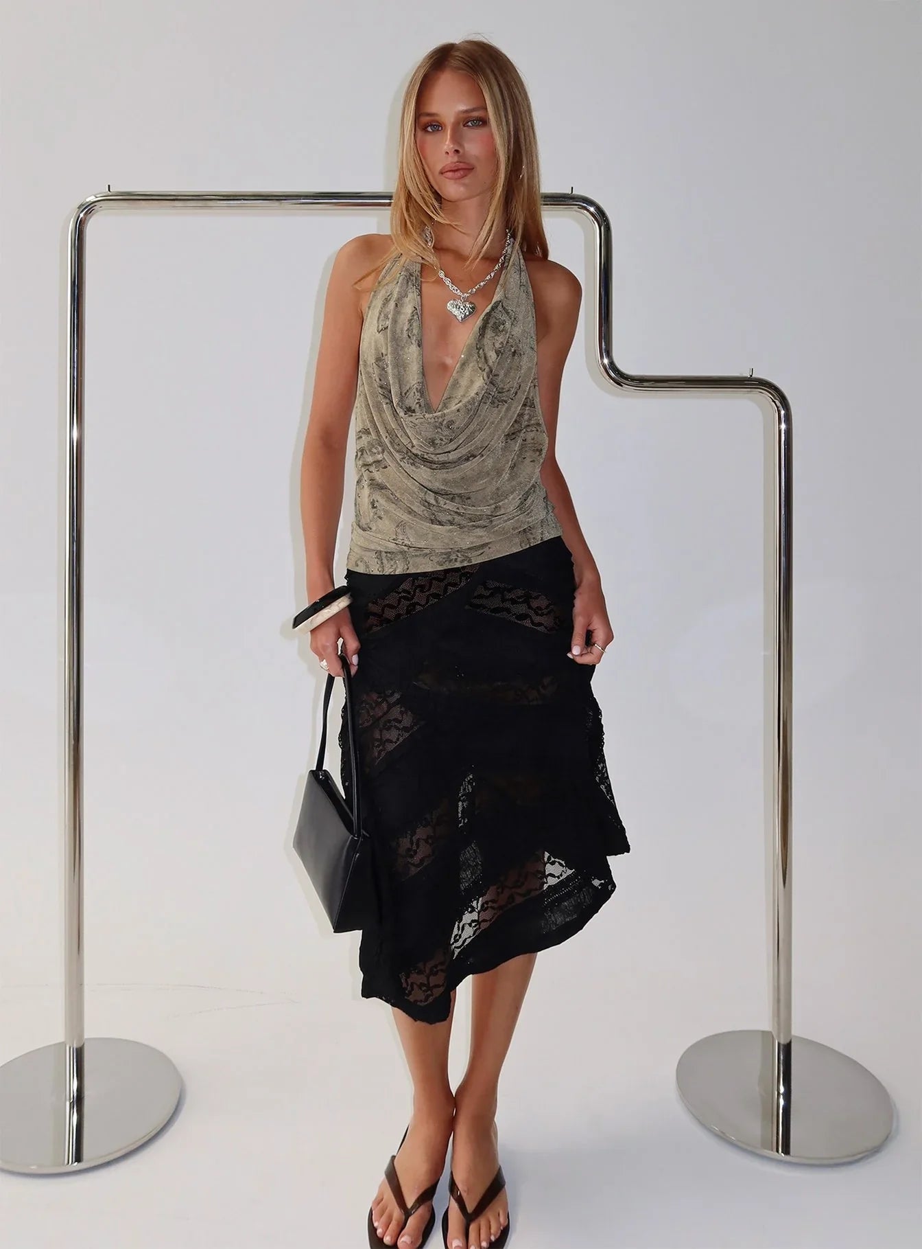 Constancia Asymmetrical Sheer Midi Skirt Black