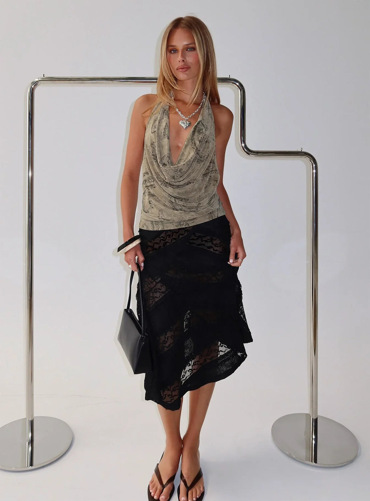 Constancia Asymmetrical Sheer Midi Skirt Black