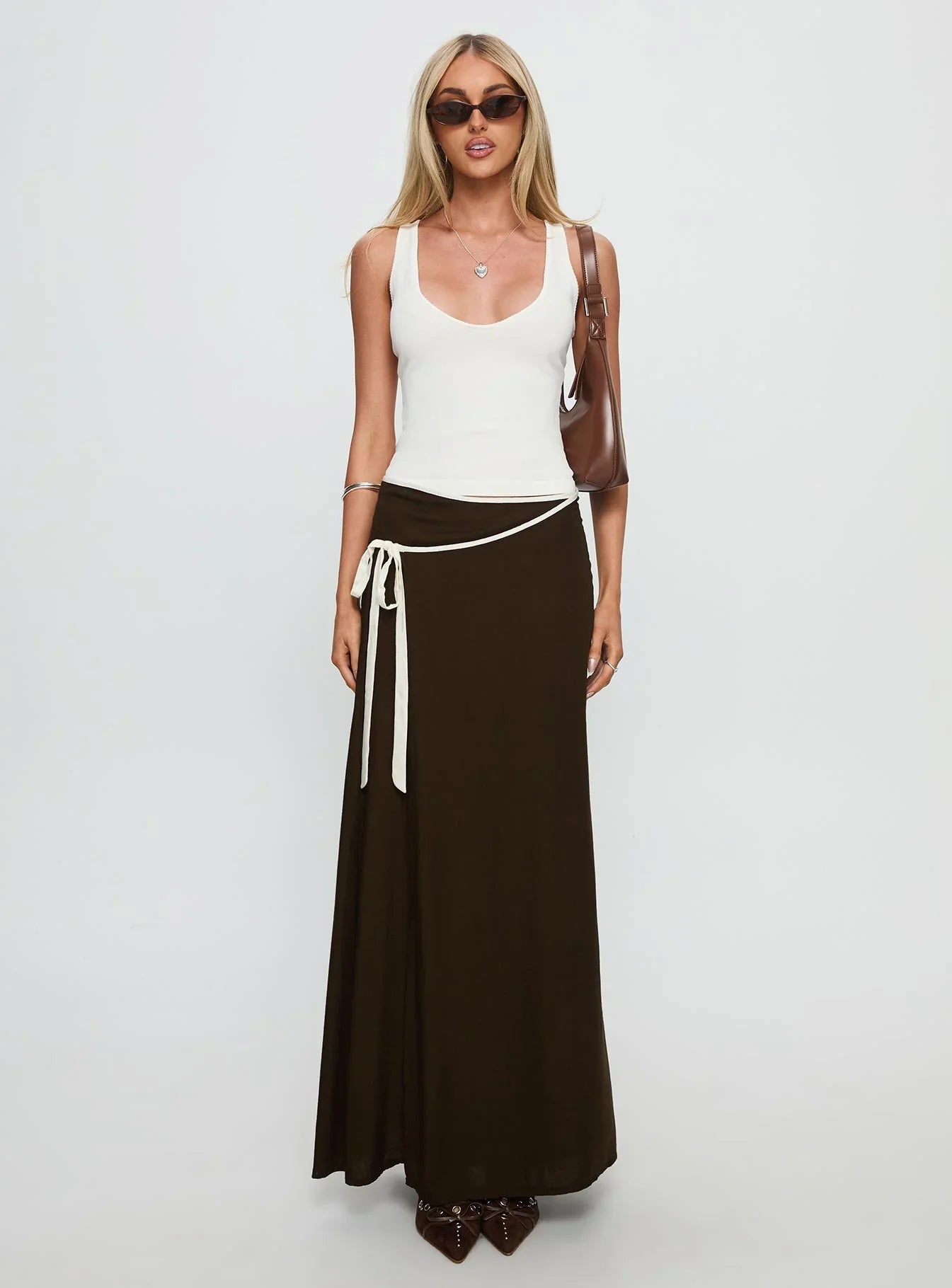 Keirah Contrast Wrap Maxi Skirt Chocolate White