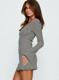 Lost Focus Long Sleeve Keyhole Mini Dress Black Stripe