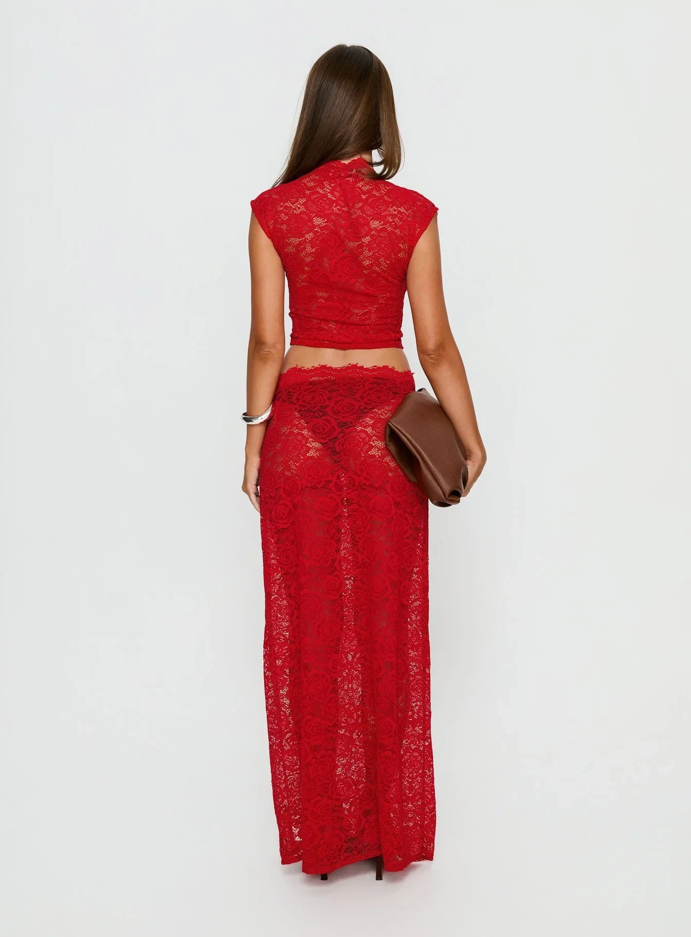 Vionna Lace Maxi Skirt Red