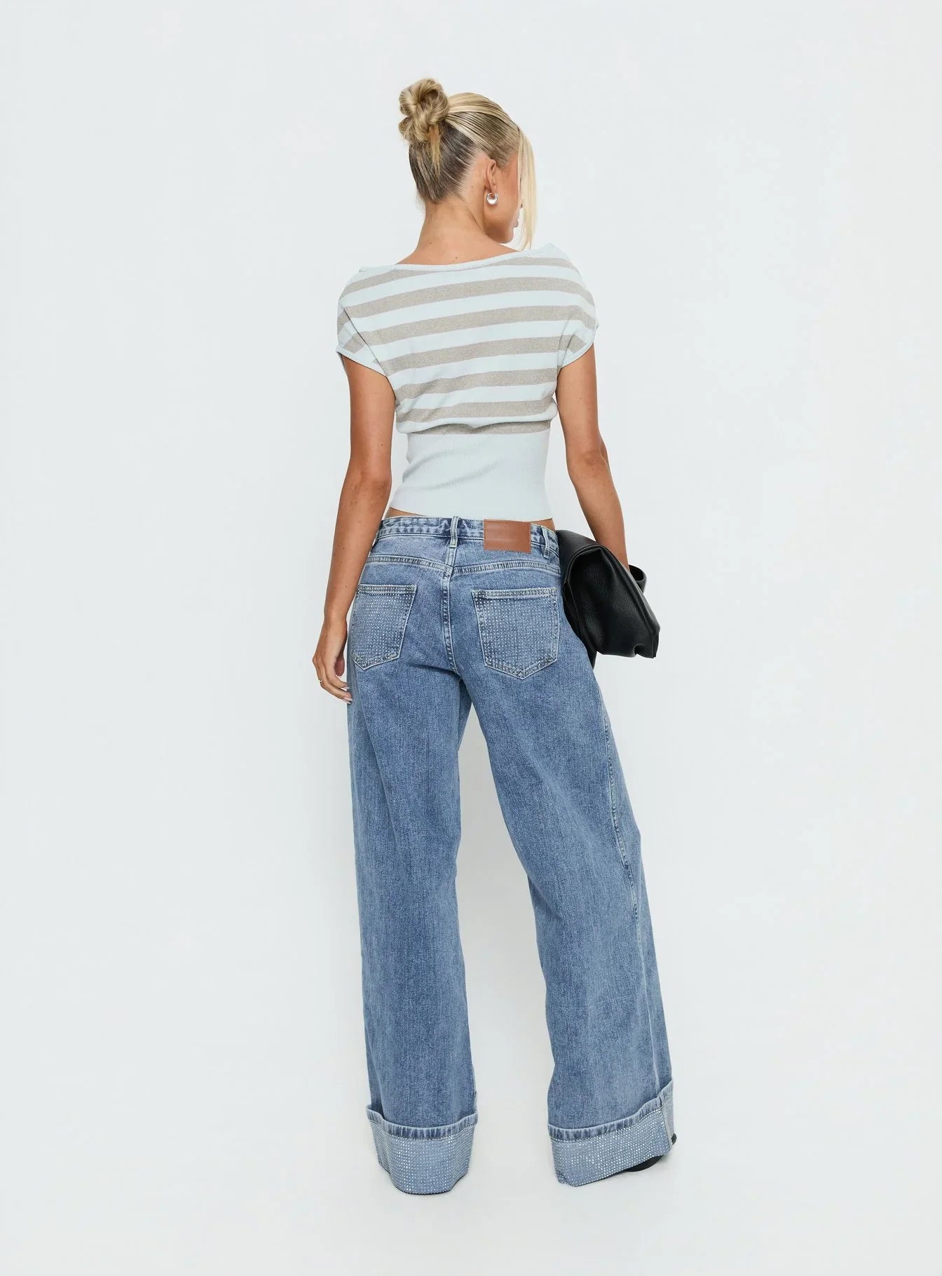 Ramos Diamante Low Rise Wide Leg Jeans Washed Mid Blue