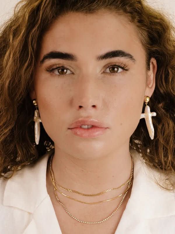 Ettika Organic Freshwater Pearl Cross Earrings