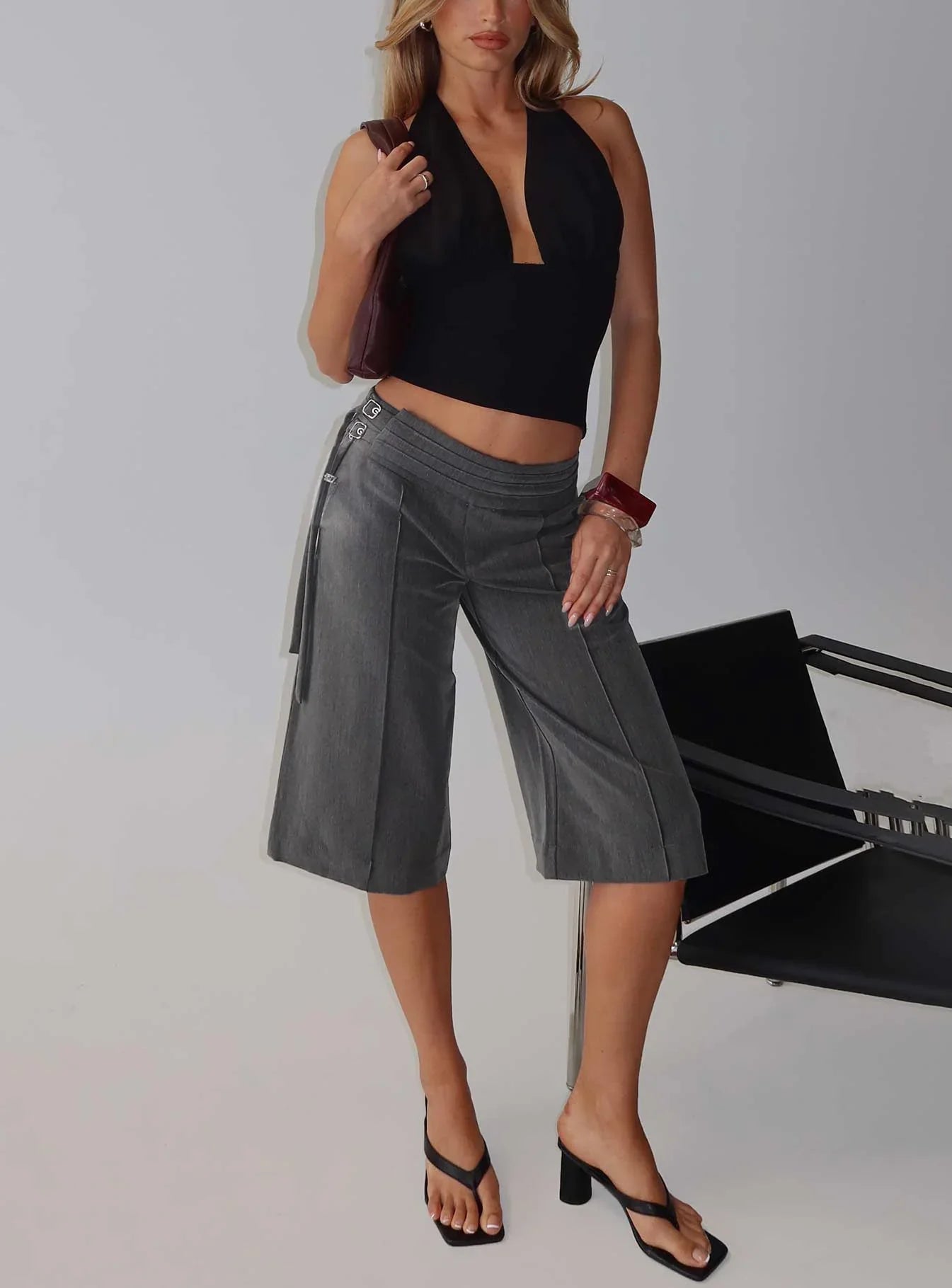 Rakelle 3 4 Tailored Shorts Dark Grey