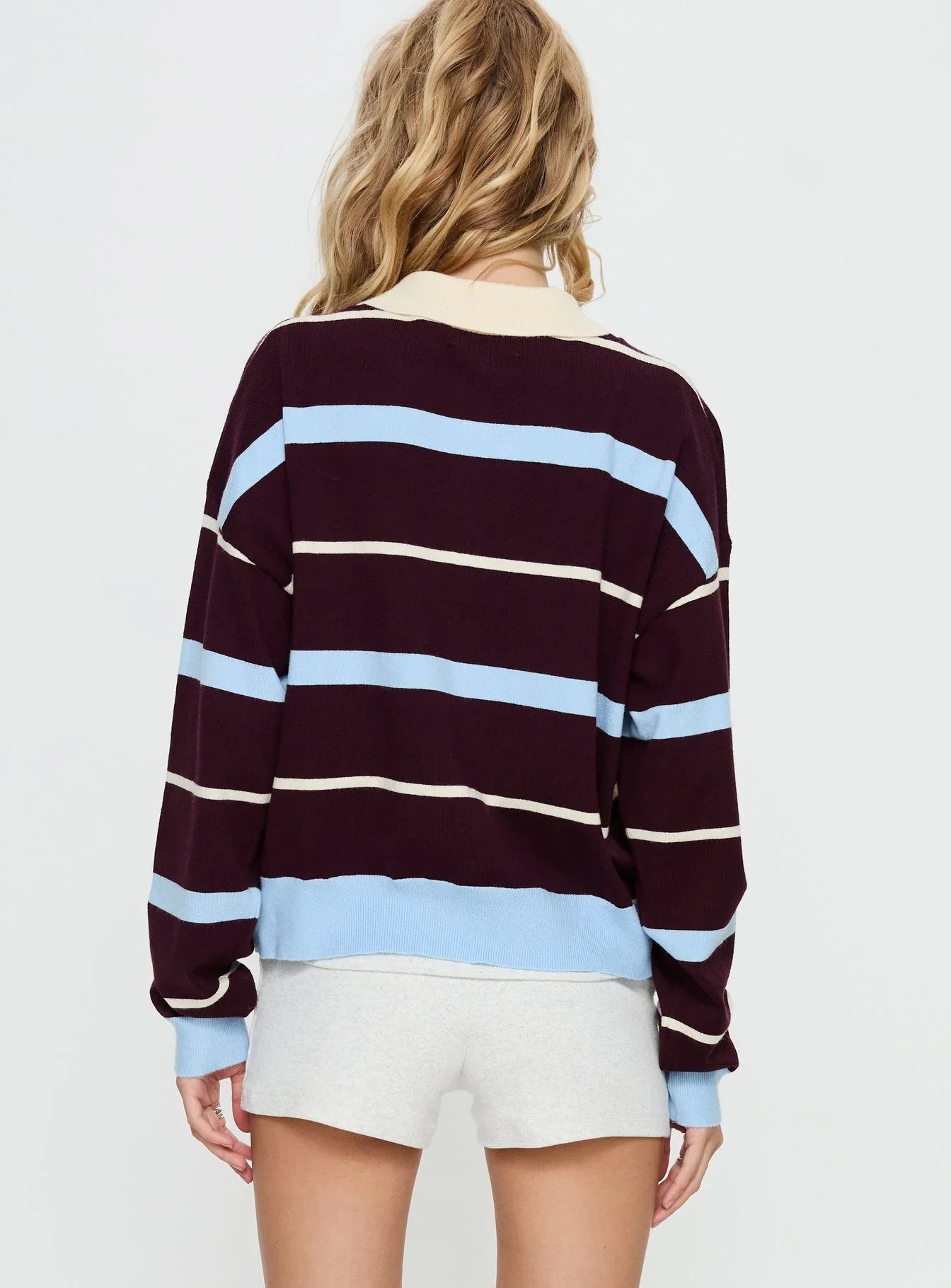 Aiyanna Collared Rugby Jersey Brown Blue Stripe