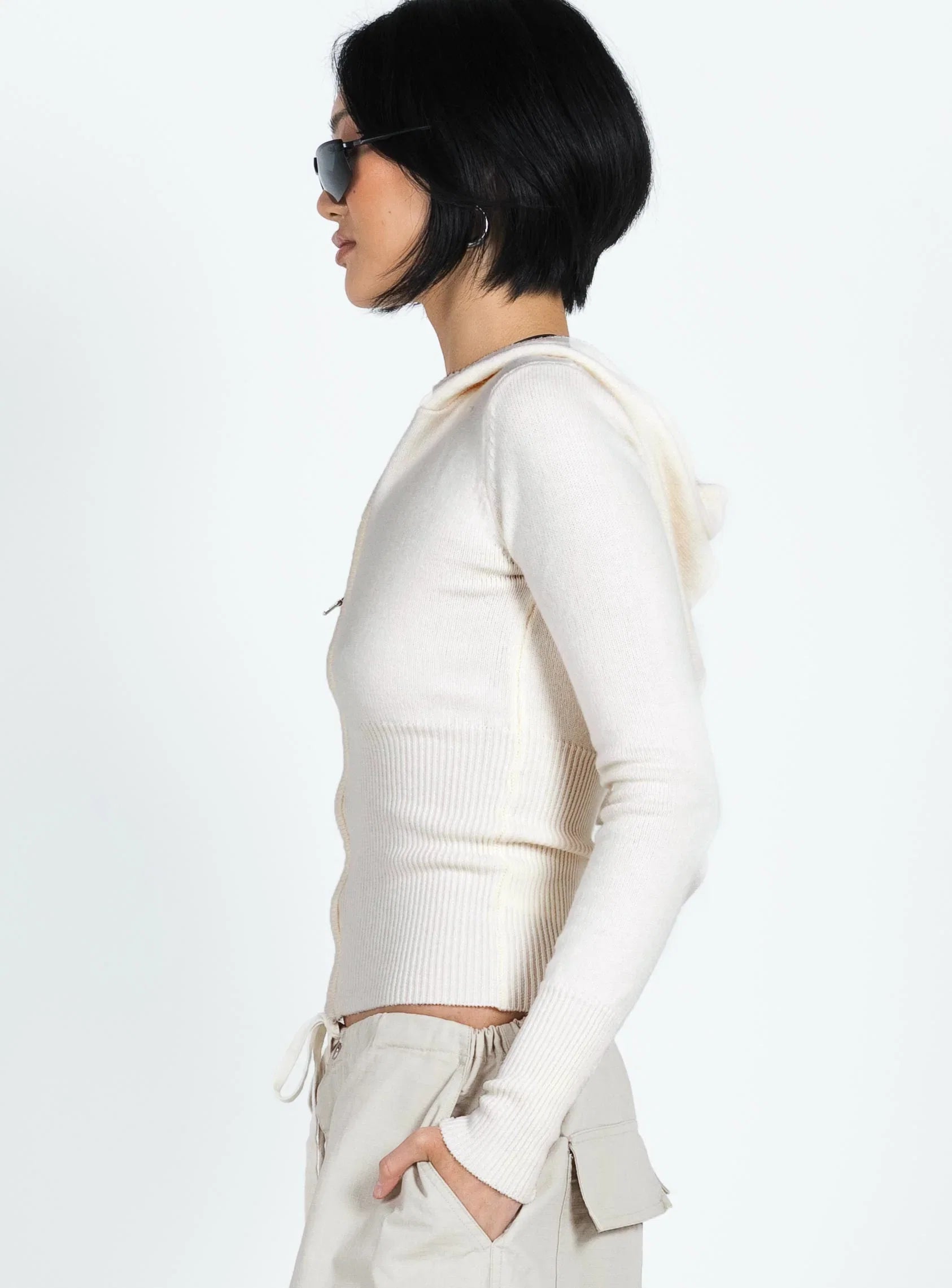 Elingford Zip Up Hooded Sweater Cream