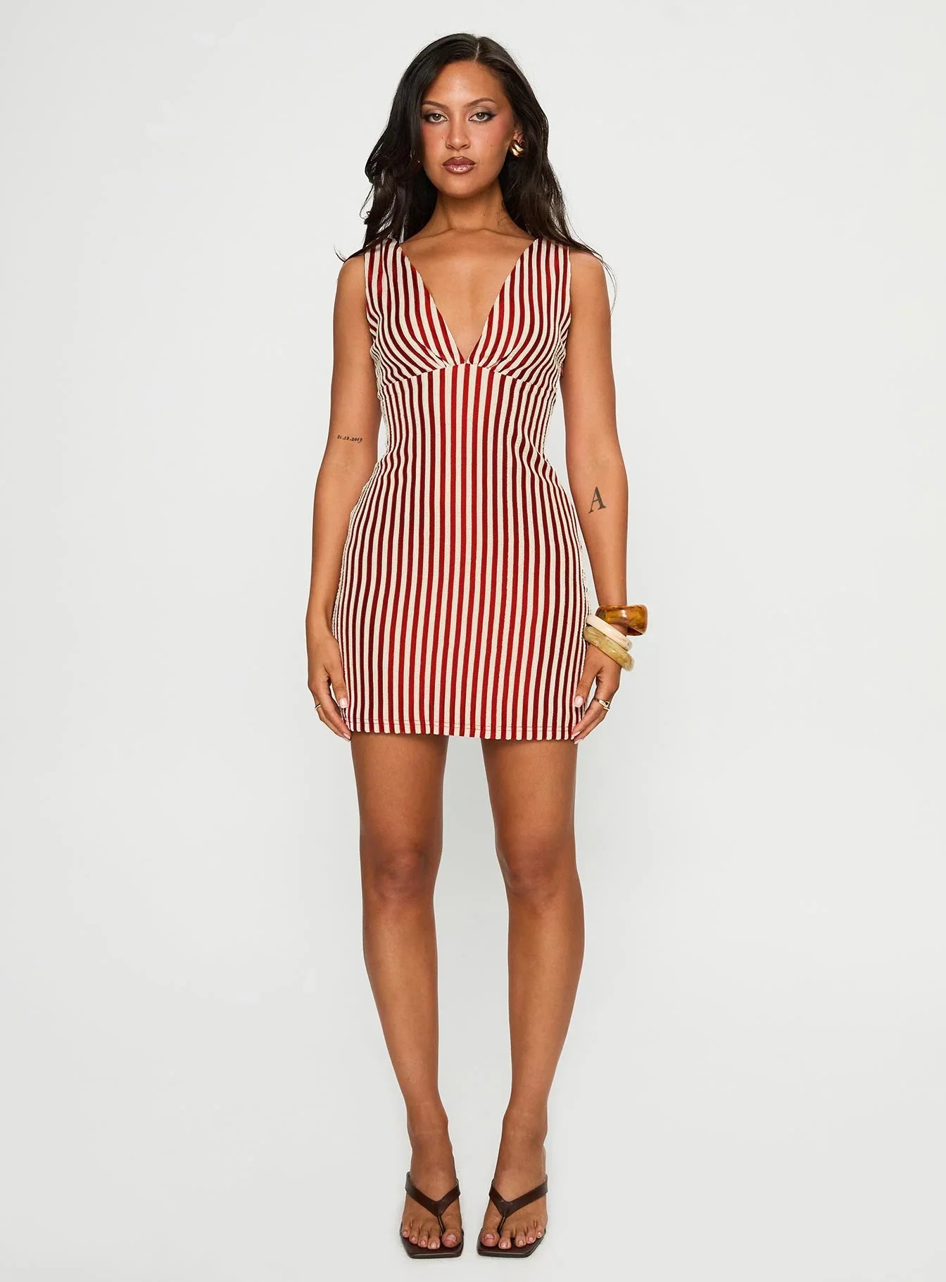 Daphney Plunge Mini Dress Red / Cream