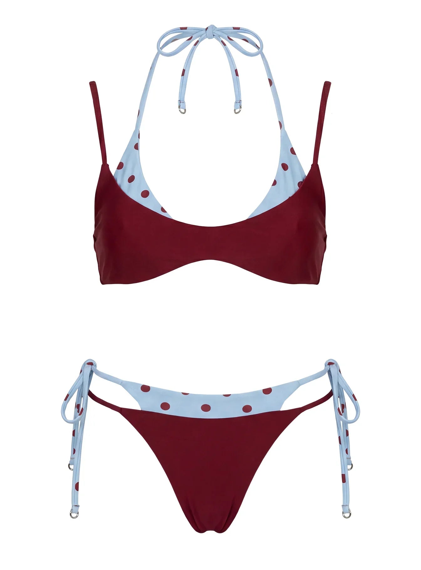 Andrei Layered Cheeky Bikini Bottoms Red Blue Polka Dot Dot