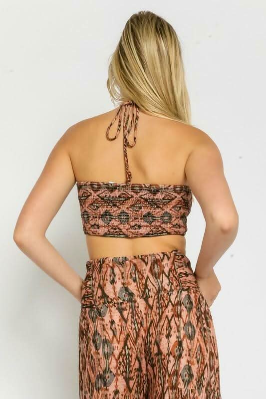 By The Shore Rust Retro Print Two Piece Jumpsuit