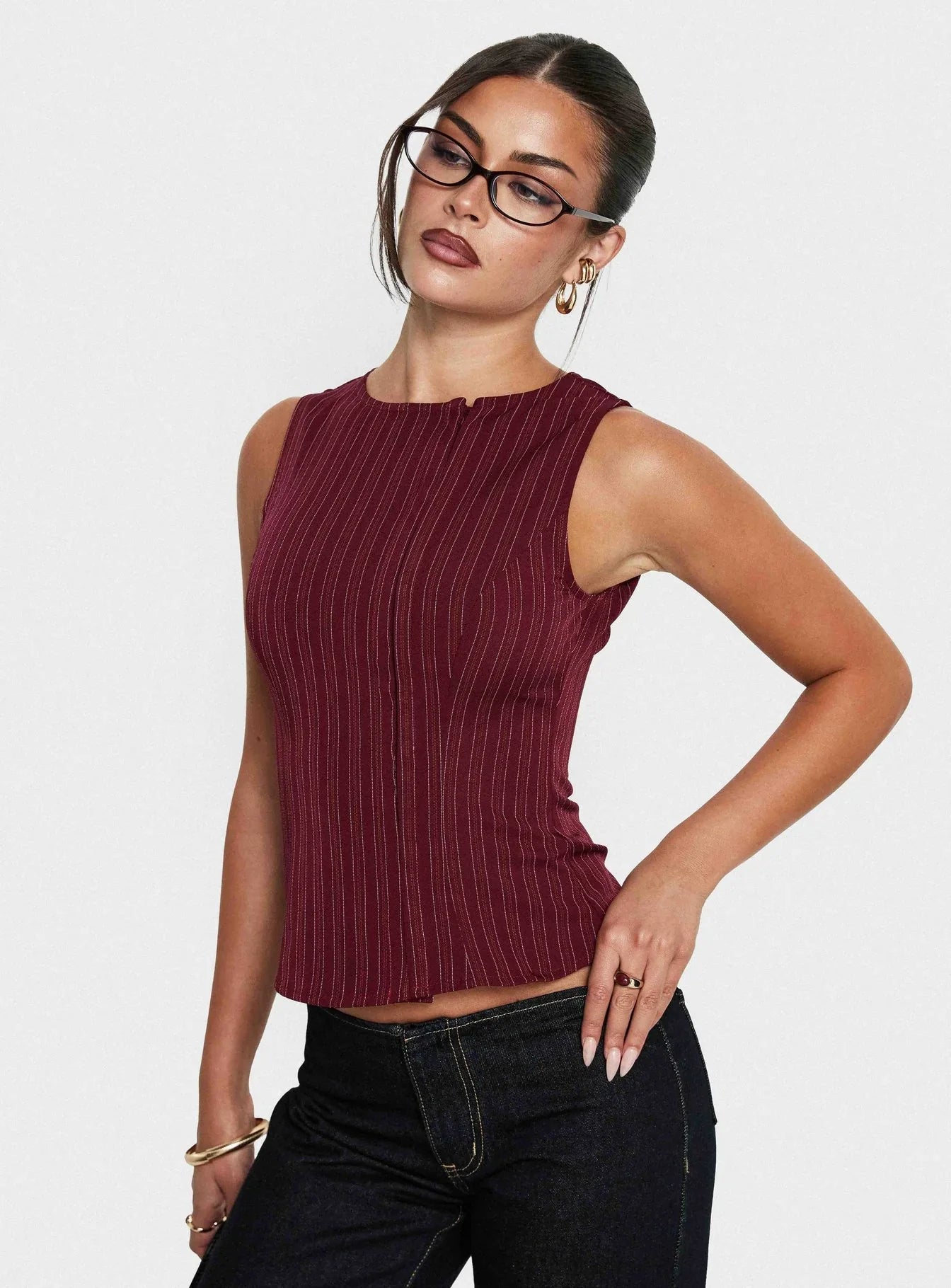 Running Wild Top Burgundy Stripe