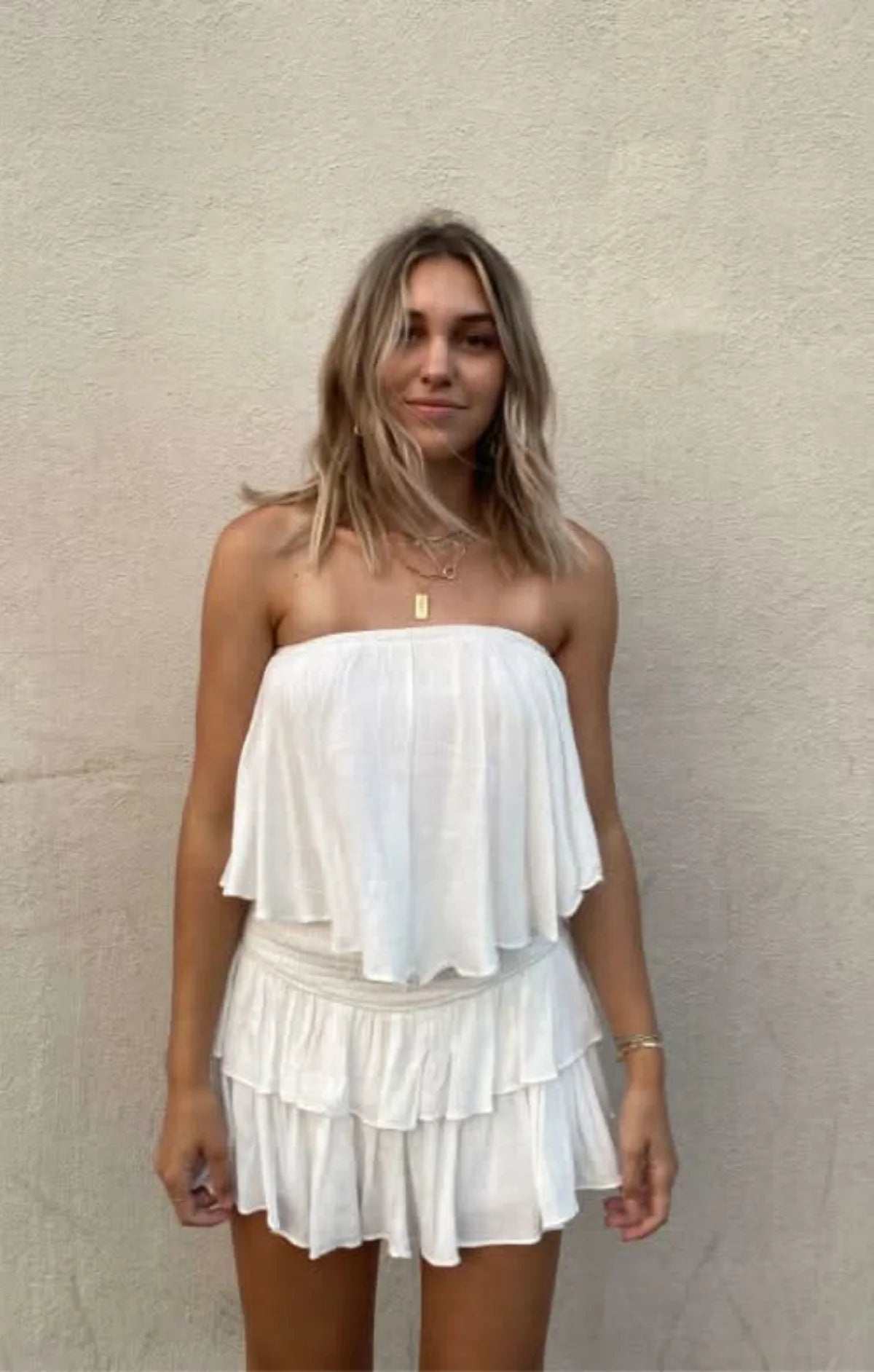 Monaco White Strapless Ruffle Romper