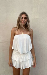 Monaco White Strapless Ruffle Romper