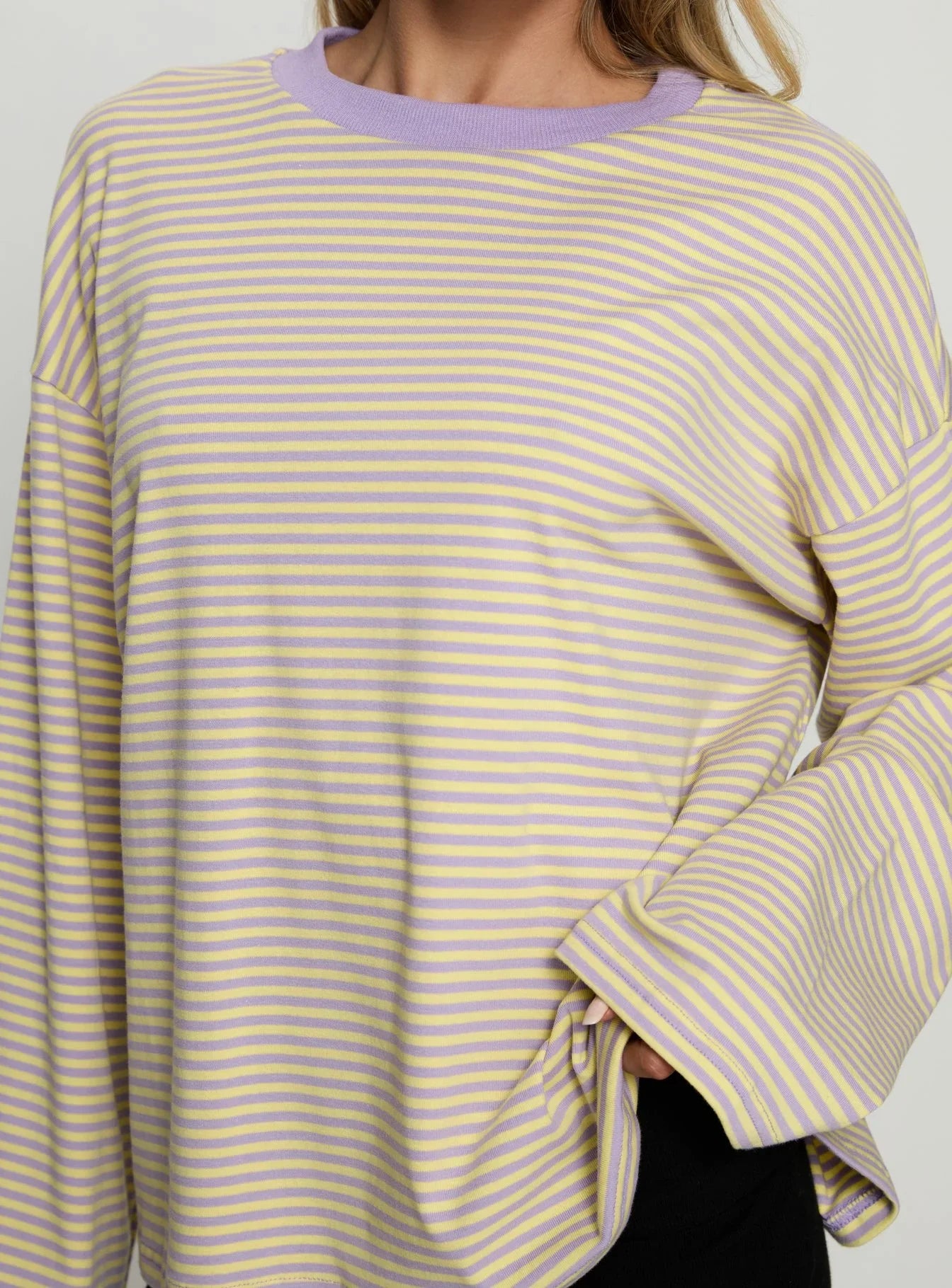 Settle Down Long Sleeve Top Lilac Lemon Stripe