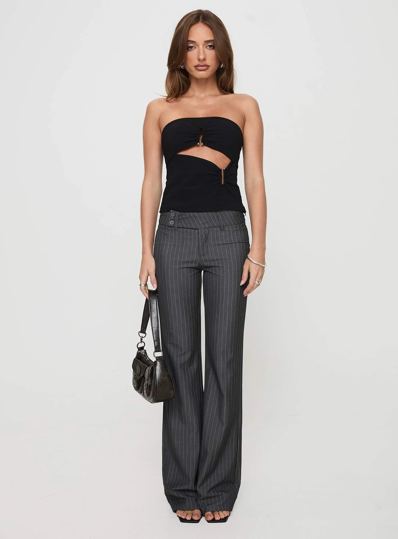 Kinkirk Flared Pants Grey Pinstripe Tall