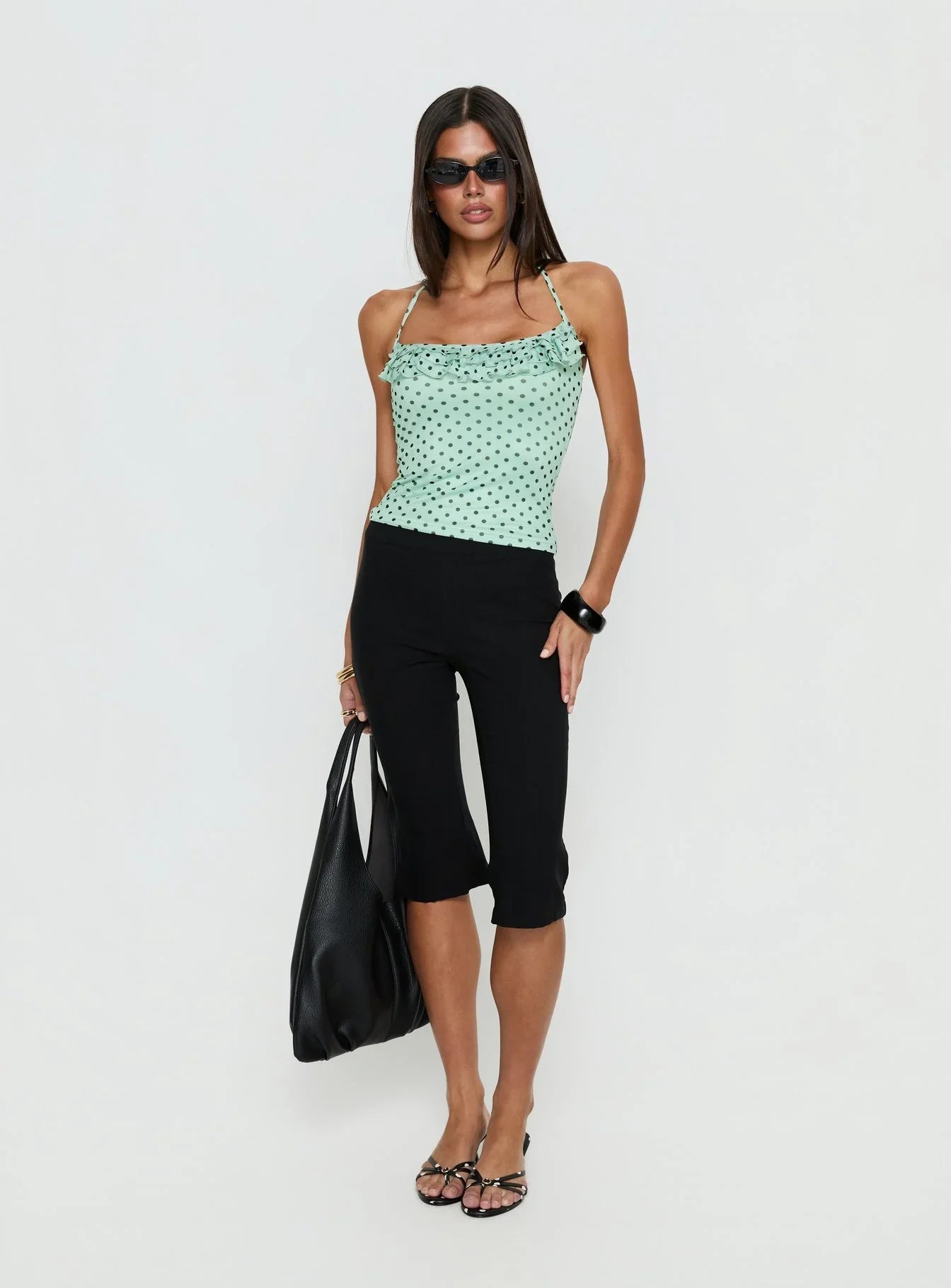 Days Of Summer Ruffle Top Mint Polka