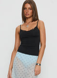 Spring To Summer Lace Trim Cami Top Black