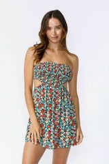 Ambrosia Blue and Red Floral Print Strapless Mini Dress