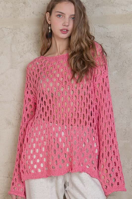Nadia Pink Sheer Crochet Sweater