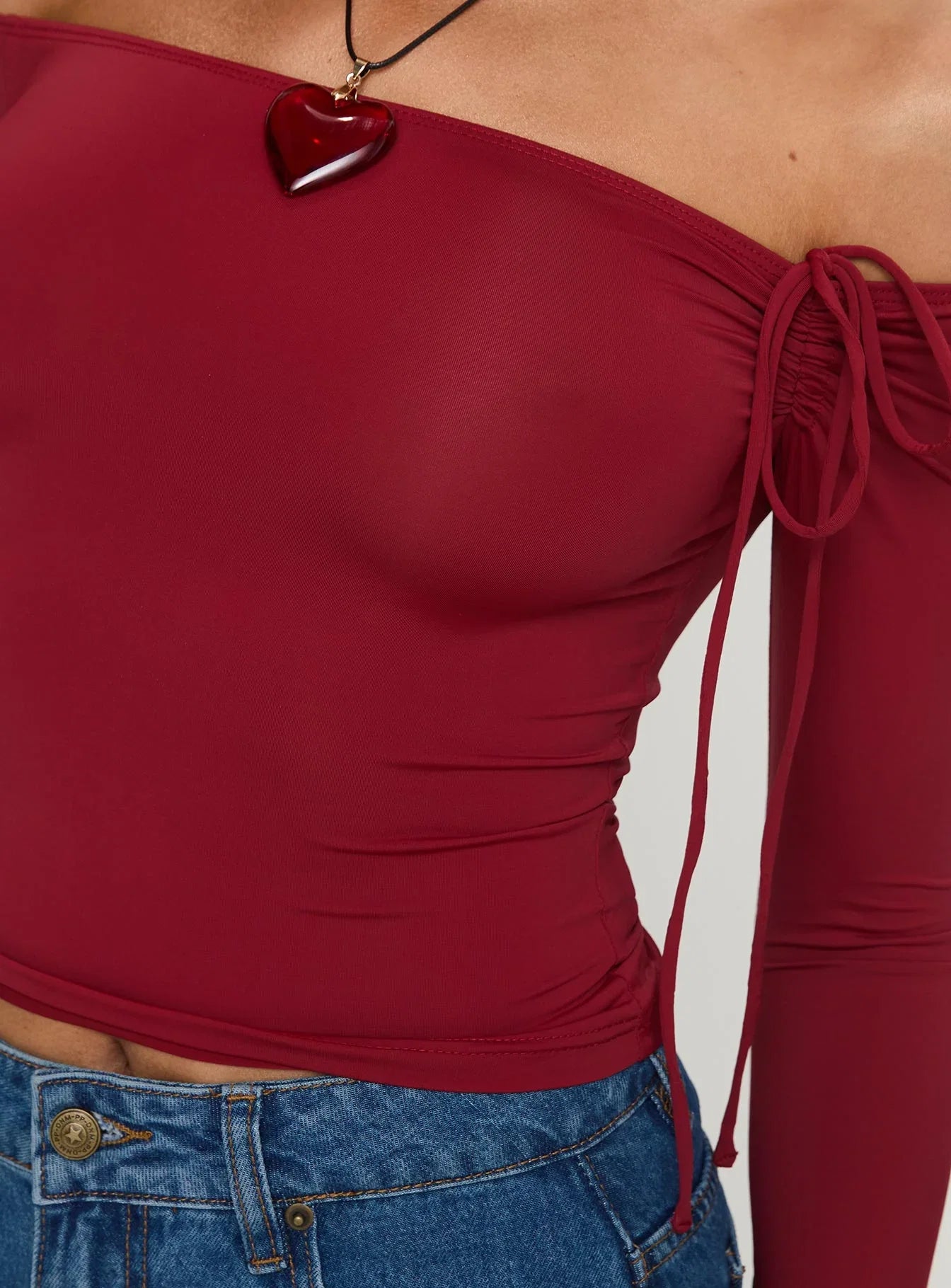 Where You At Off Shoulder Long Sleeve Top Red