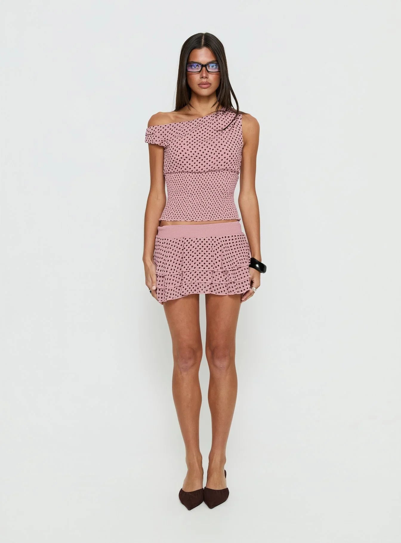 Ready To Party Frill Skort Pink / Black Polka