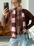 Abelia Star Graphic Scarf Brown Pink Stripe