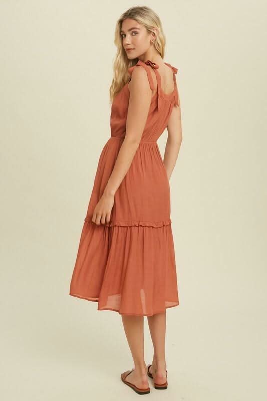 Why Wait Brick Tie Strap Midi Dress